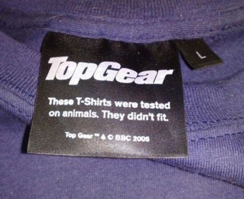 These T-shirts were tested on animals. They didn't fit