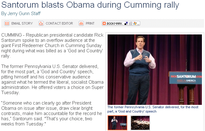 Santorum blasts Obama during Cumming rally