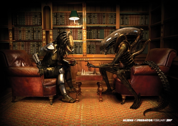 Aliens vs. Predator Playing Chess