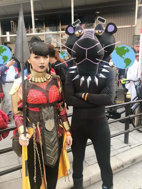 Pink Panther and Black Panther mash-up cosplay