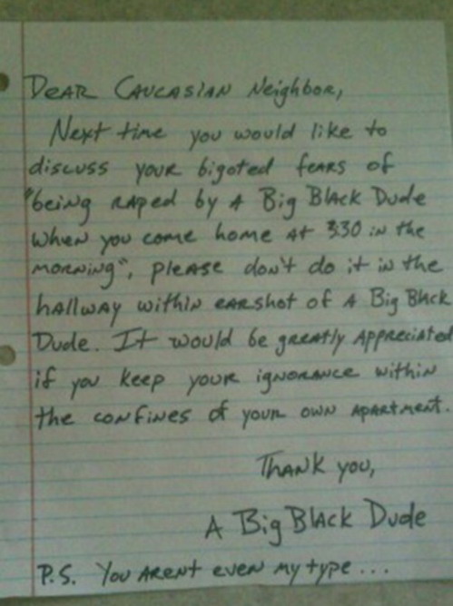 Dear Caucasian neighbor