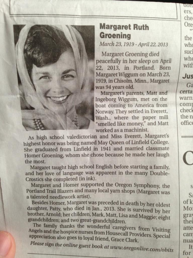 Margaret Ruth Groening's obituary