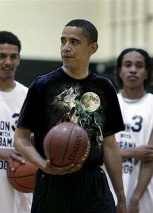 Obama wearing the Three Wolf Moon T-Shirt