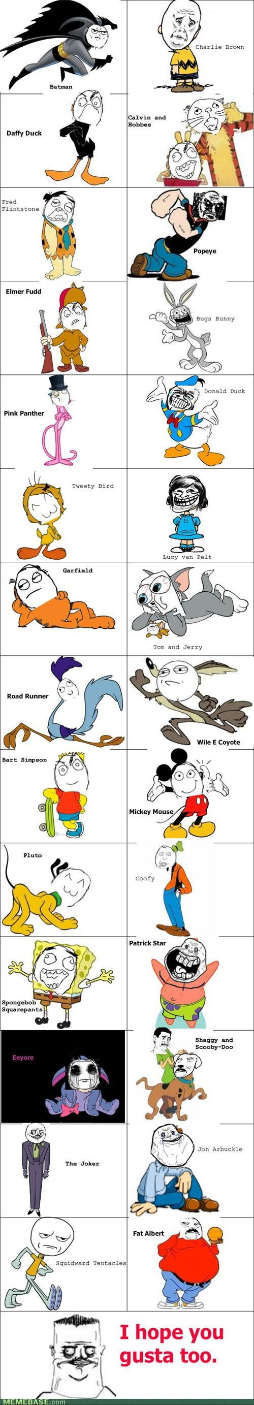 Cartoon characters with meme rage faces