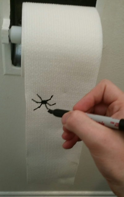 Draw a spider on the toilet paper roll