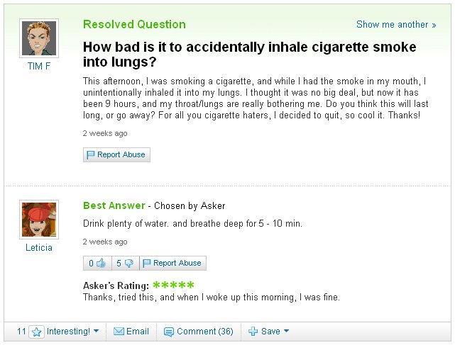 How bad is it to accidentally inhale cigarette smoke into lungs?