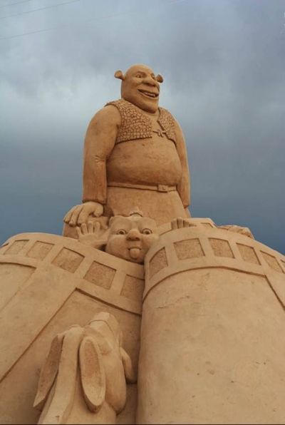 Shrek sand sculpture
