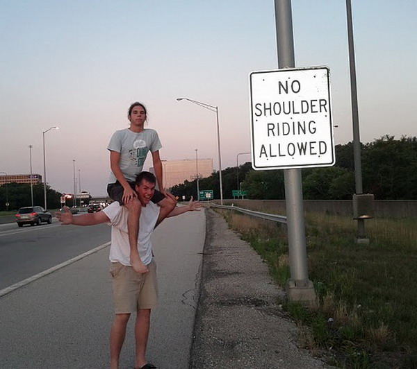 No shoulder riding allowed