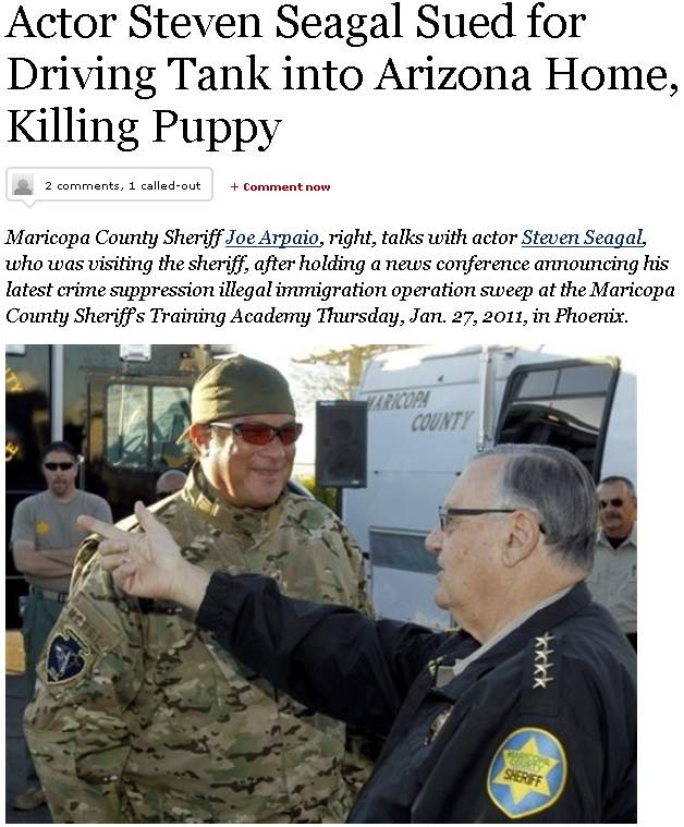 Actor Steven Seagal Sued for Driving Tank into Arizona Home, Killing Puppy