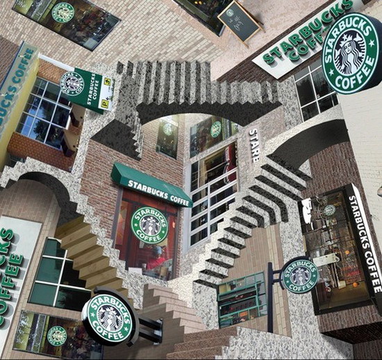 Starbucks-Confusing Stairs optical illusion