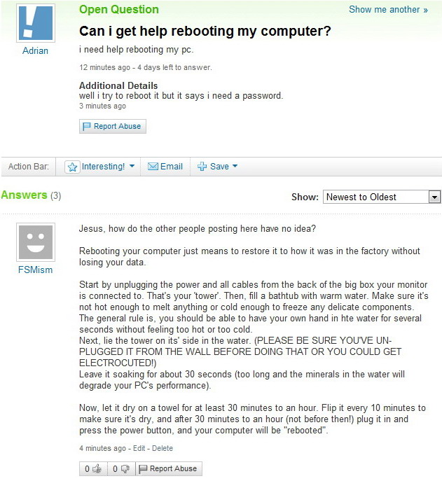 Yahoo Answers: Can i get help rebooting my computer?