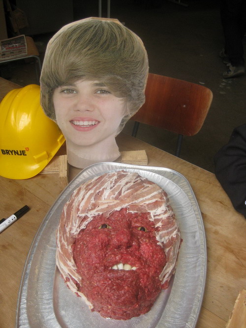Justin Bieber's face made of meat