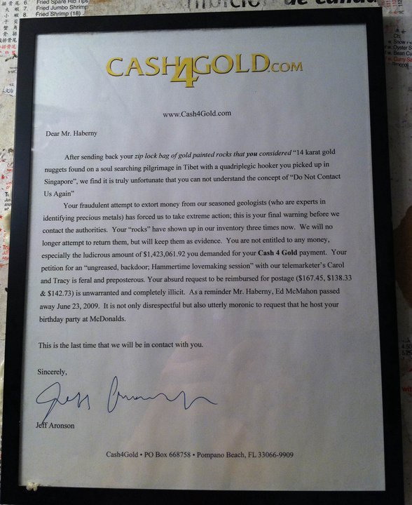Cash4Gold letter to Mr. Haberny